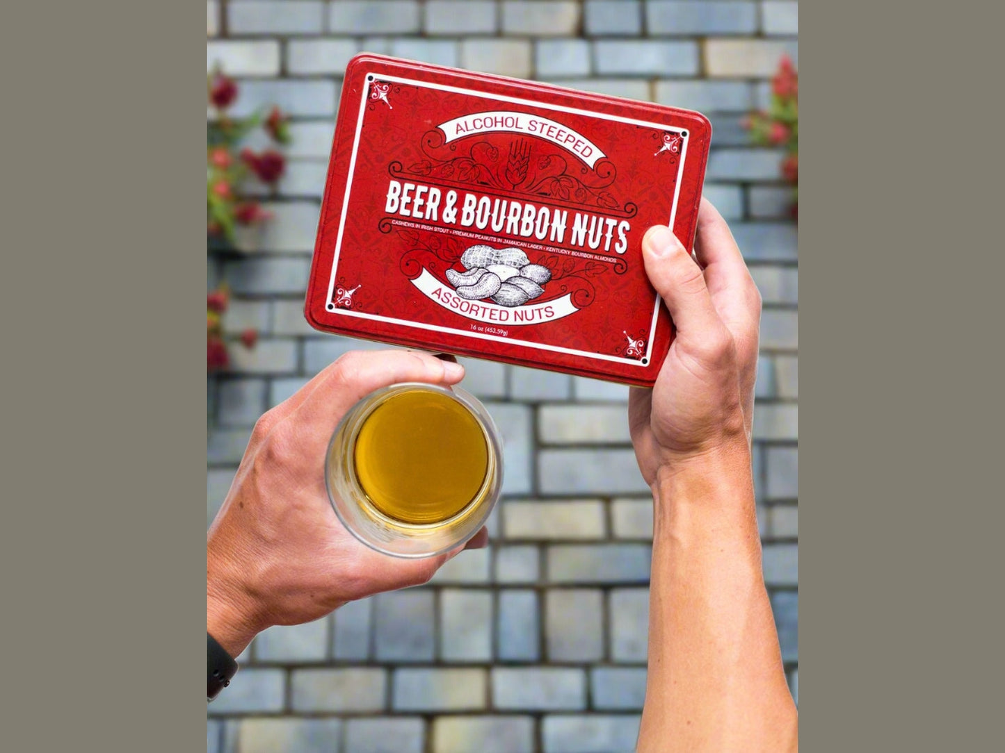 Beer & Bourbon Liquor Nuts Gift Tin - 3 Spirit-Inspired Nut Flavors