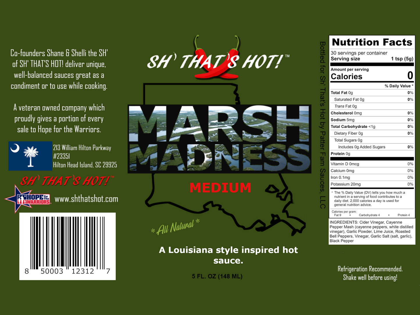 Marsh Madness Medium Hot Sauce - Louisiana Bayou Fire & Garlic Magic