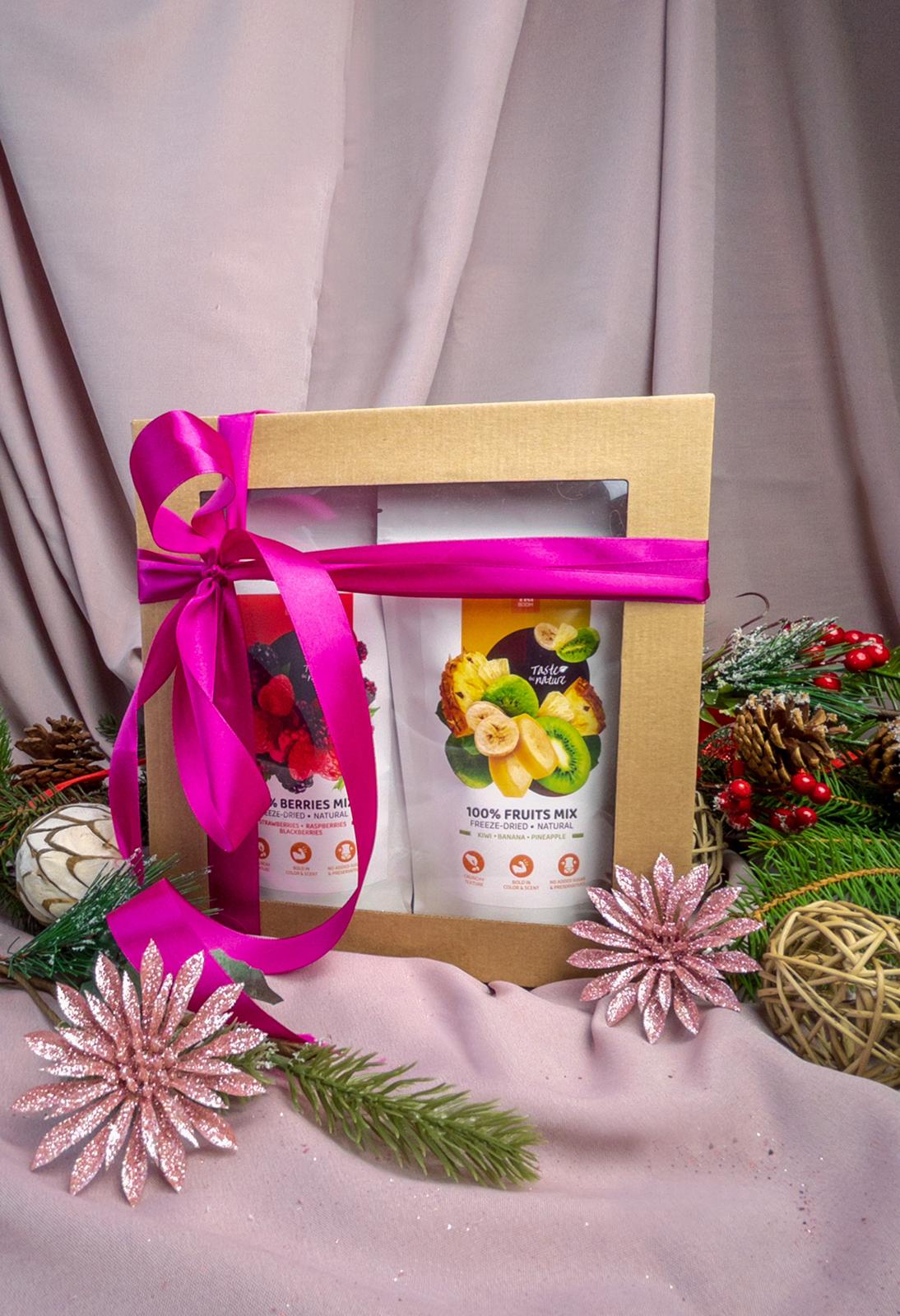 Coffret cadeau, mélange de baies lyophilisées + mélange de fruits