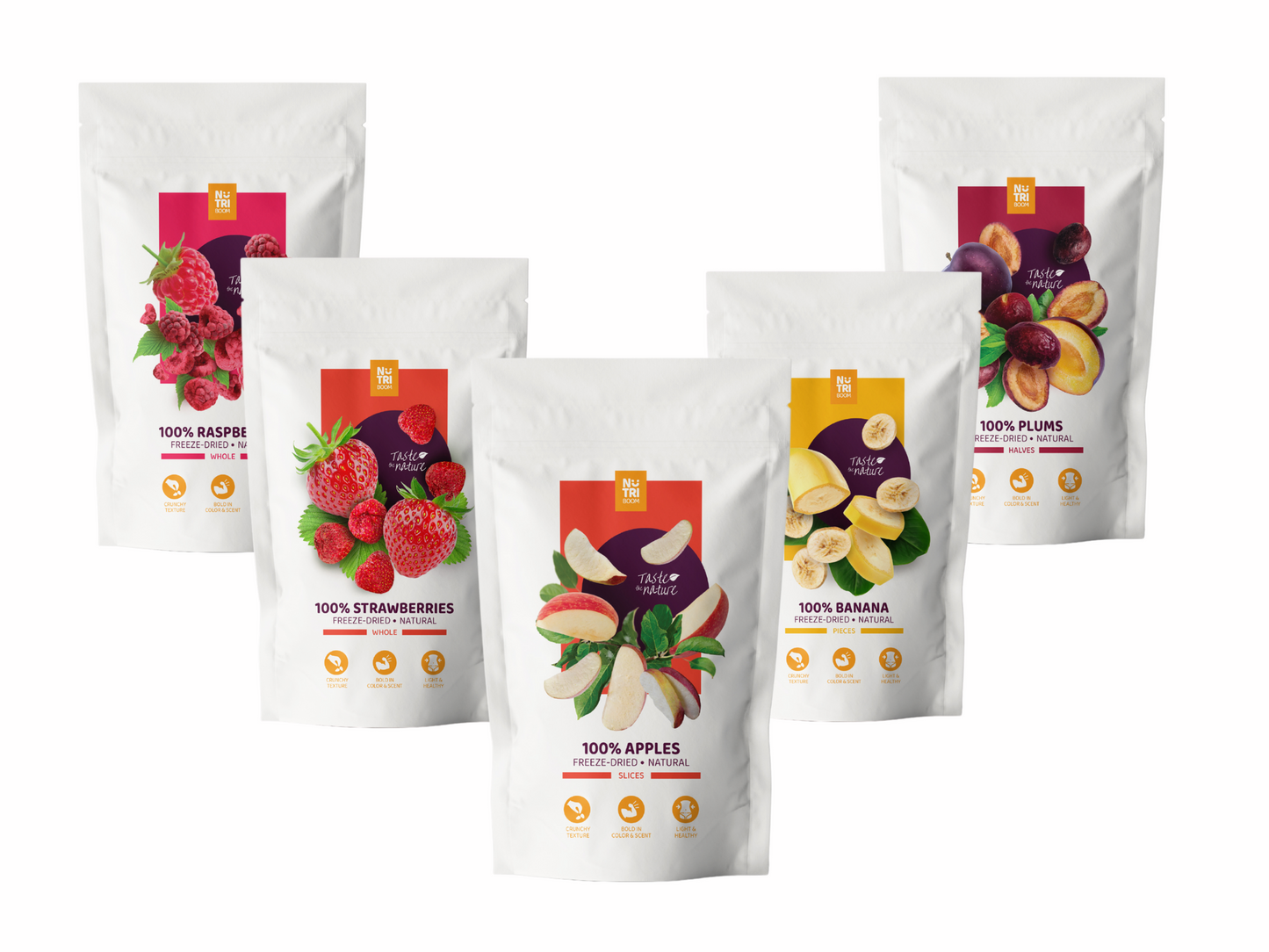 Freeze-dried 5x250ml Strawberries, Banana, Apples, Raspberries, Plums