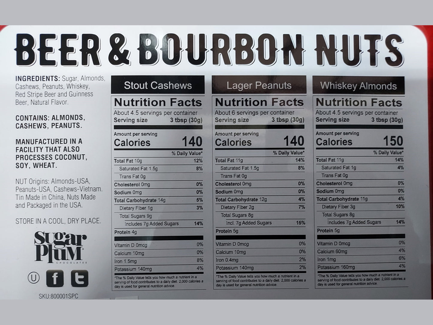 Beer & Bourbon Liquor Nuts Gift Tin - 3 Spirit-Inspired Nut Flavors