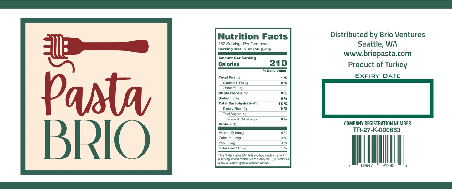 PastaBRIO Durum Wheat Pasta - SPAGHETTI - 20 lb