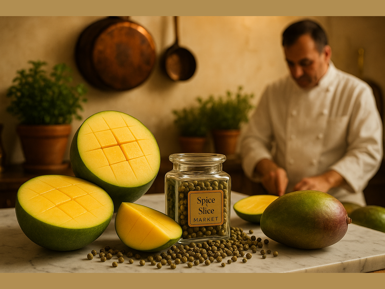 Chef in French Kitchen with Green Peppercorns