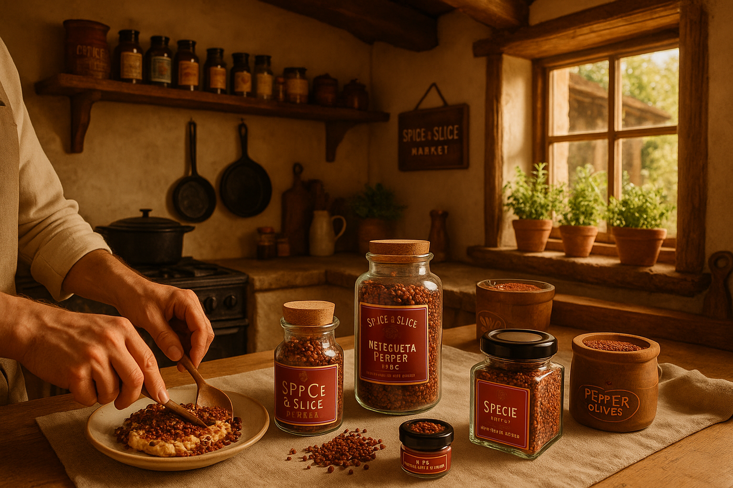Cozy French kitchen with chef preparing dish