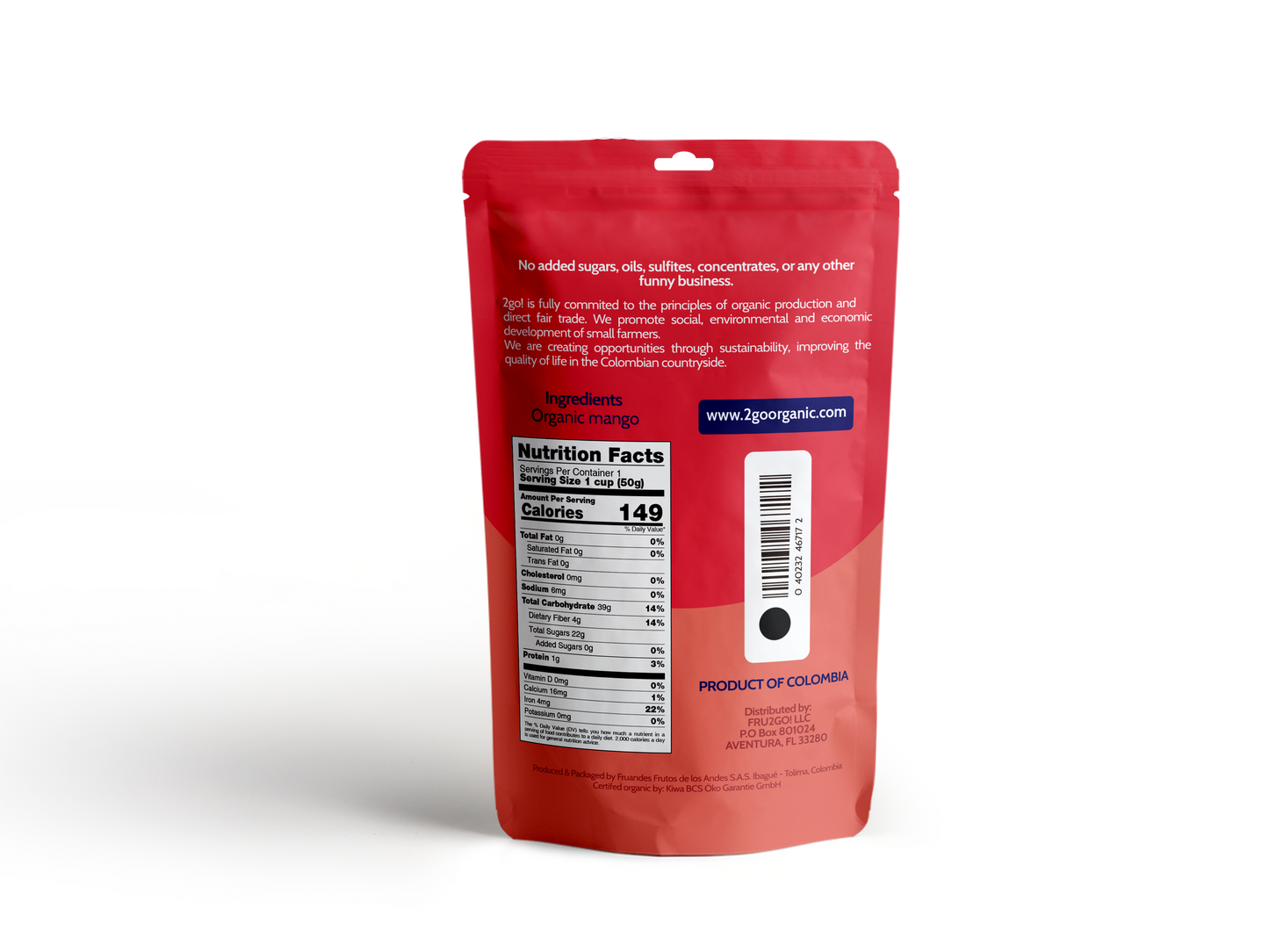 2GO! Organic Dried Mango 4-Pack - No Sugar Added Tropical Snacks