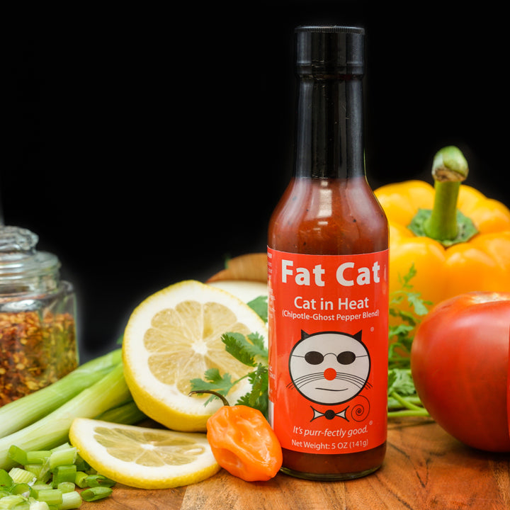 Fat Cat "Cat in Heat" Chipotle-Ghost Pepper Hot Sauce 3 Pack Bundle.
