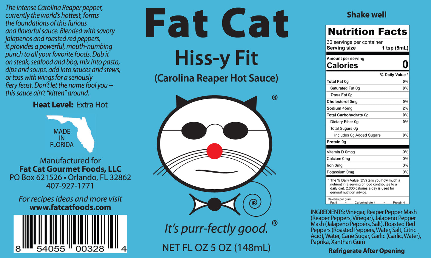 Fat Cat "Hiss-y Fit" Carolina Reaper Hot Sauce.