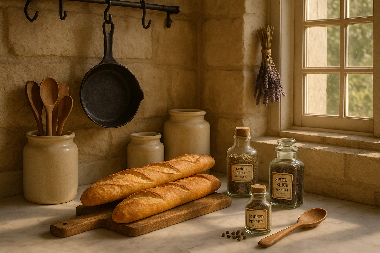 Elegant French kitchen with spice display