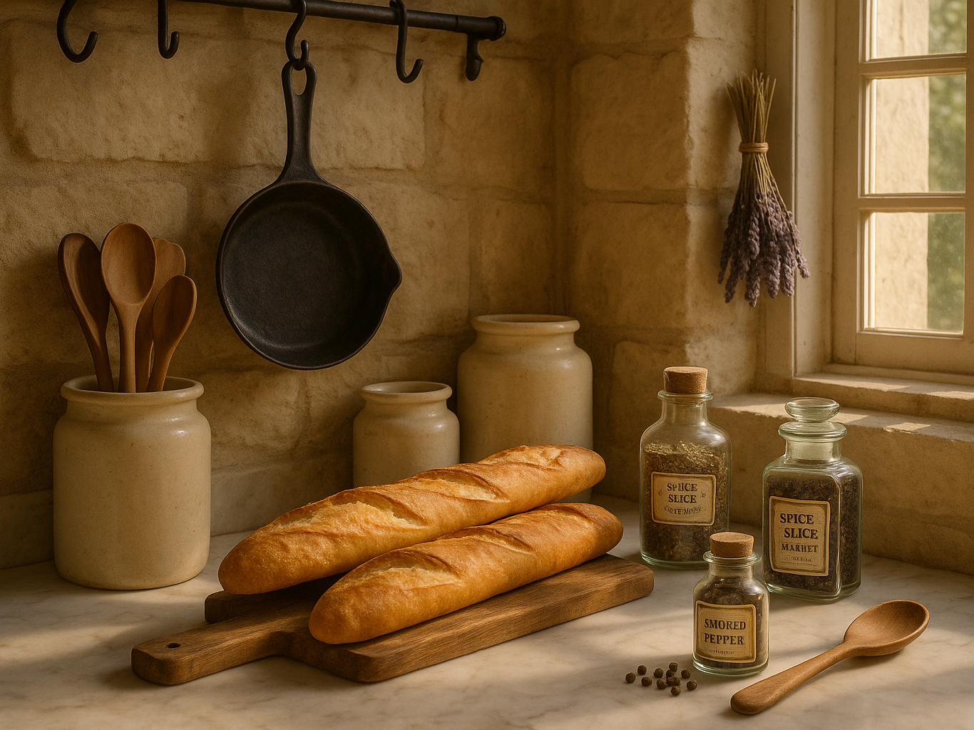Elegant French kitchen with spice display