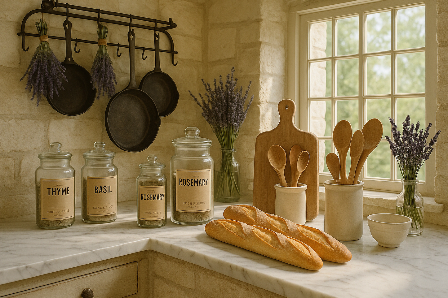 Elegant French kitchen with white pepper display