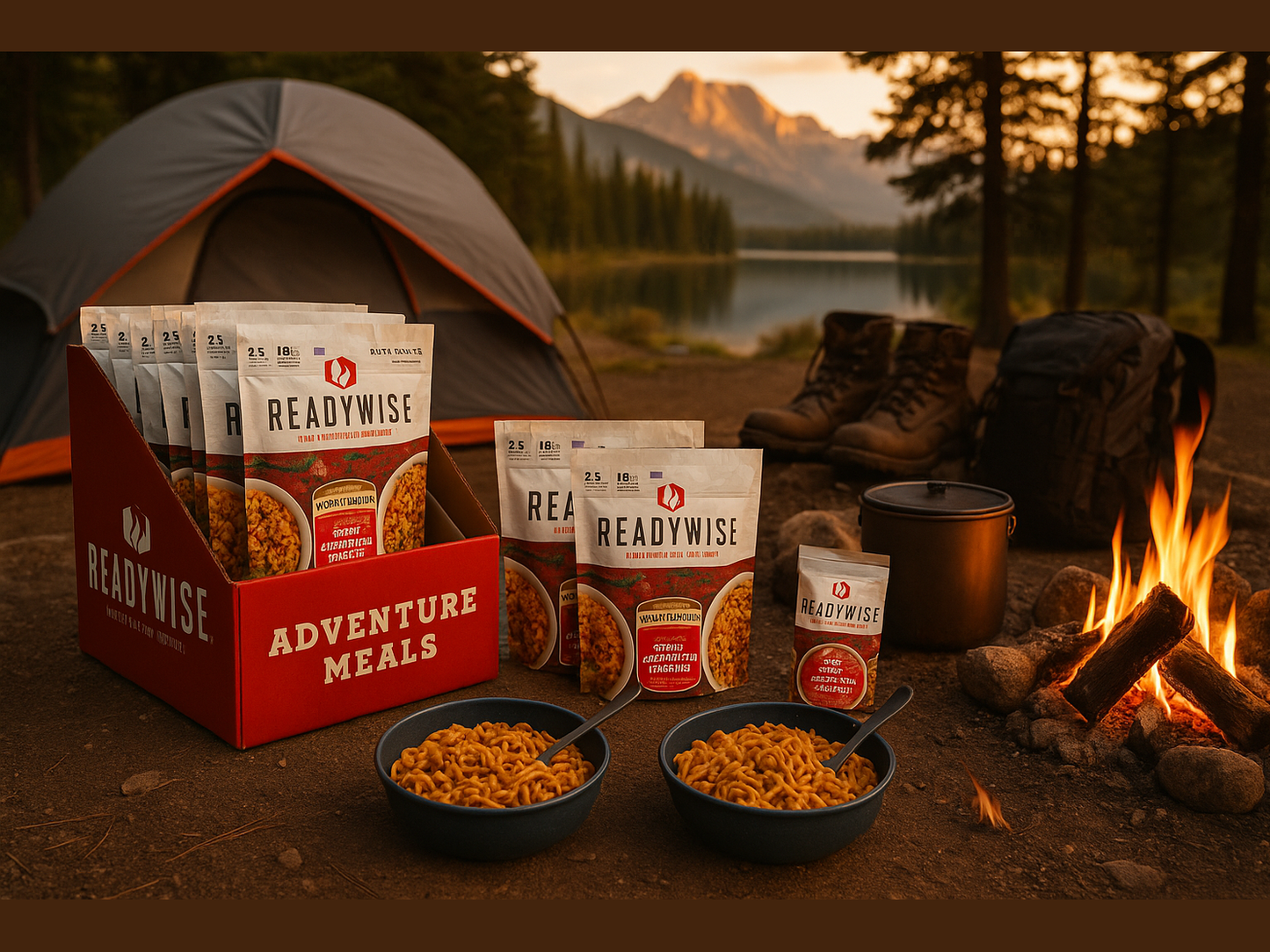 Enhanced ReadyWise Adventure Meals in camping setting
