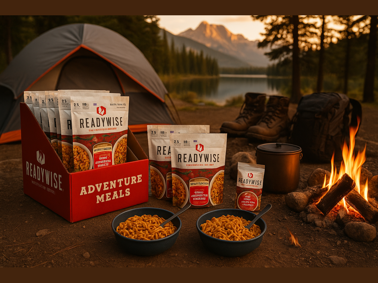 Enhanced ReadyWise Adventure Meals in camping setting