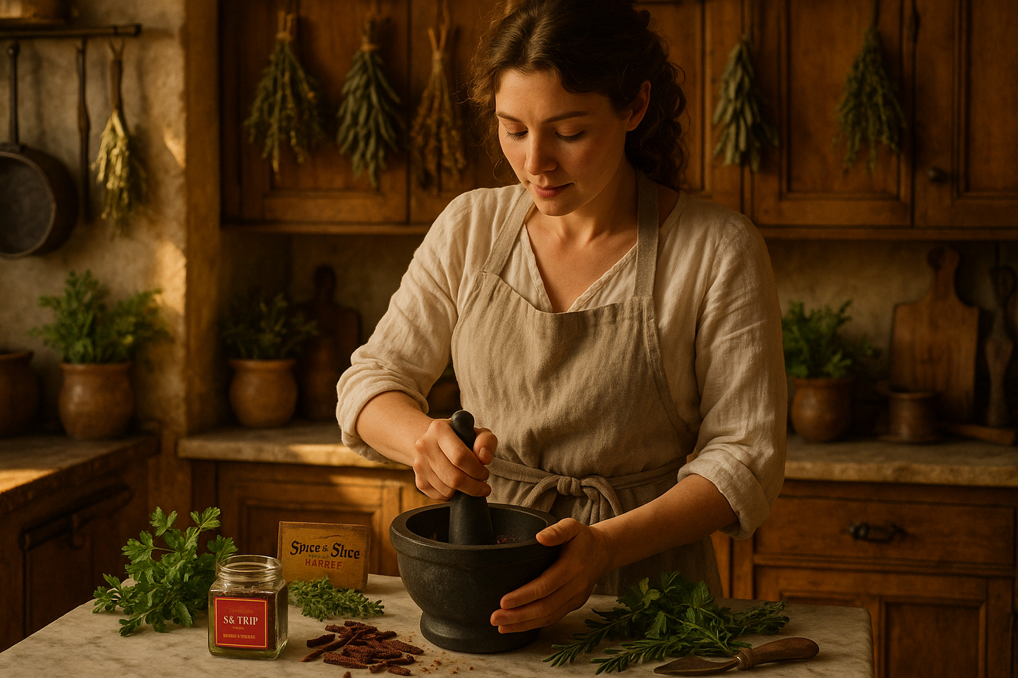Female Chef with Mortar and Pestle
