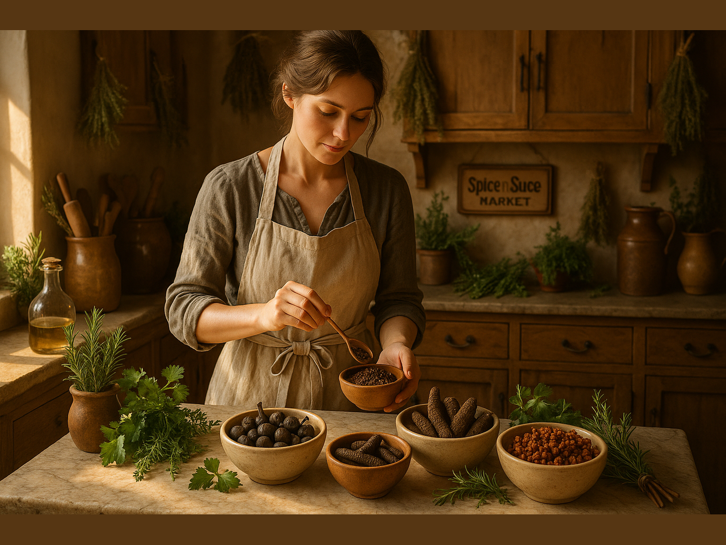 Female Chef with Spice Collection