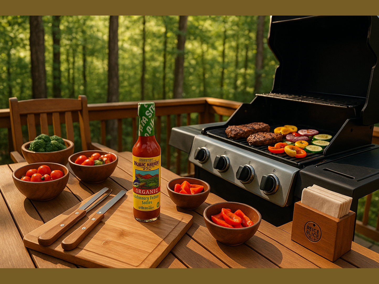 Forest deck BBQ setting