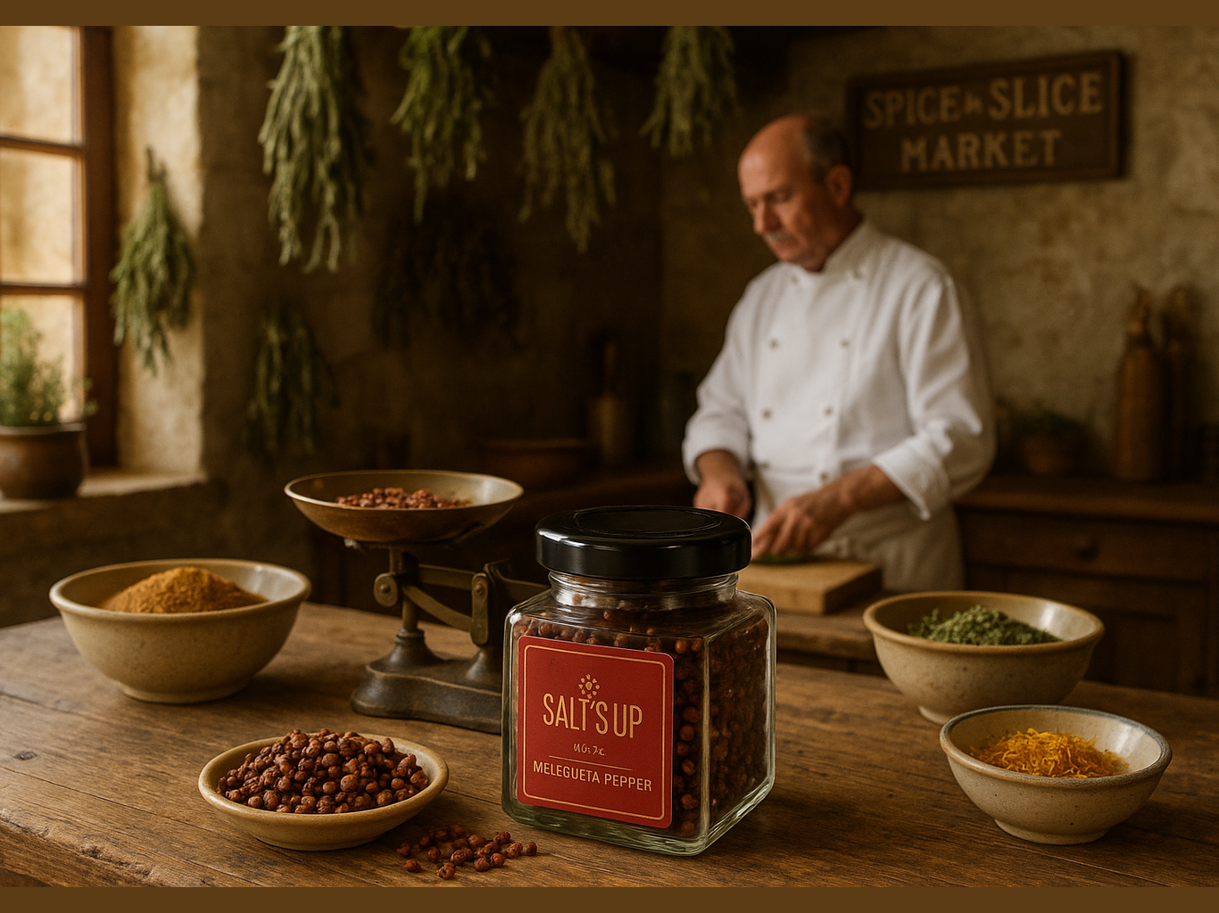 French farmhouse kitchen with chef and spices