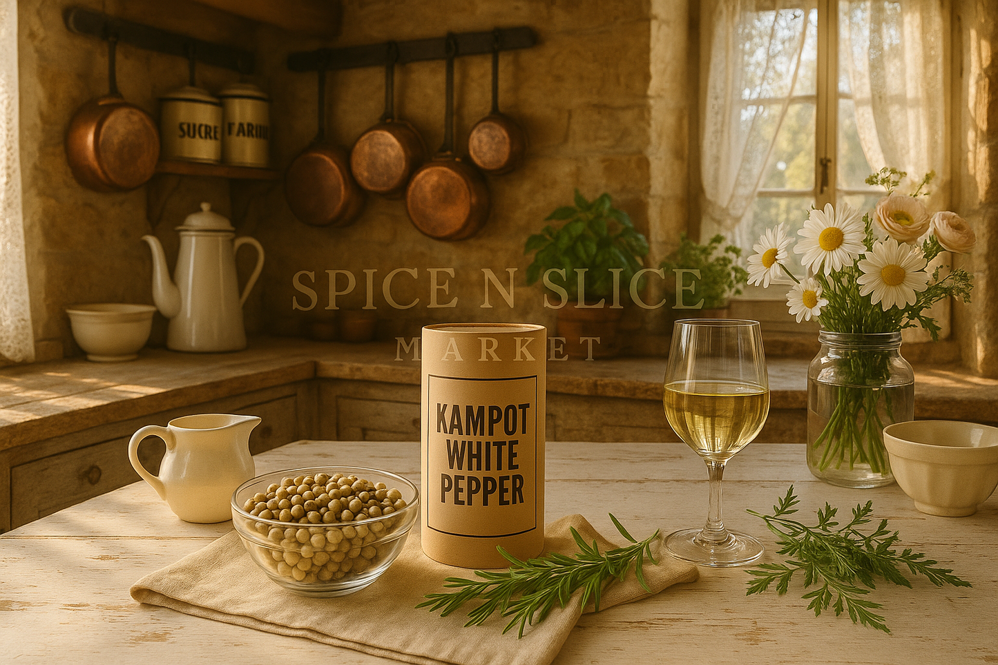 French farmhouse kitchen with Kampot white pepper