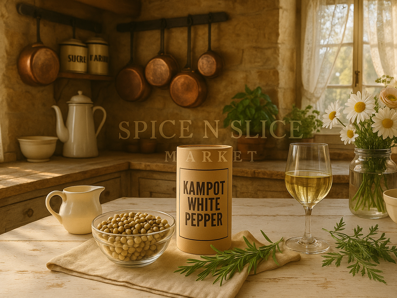 French farmhouse kitchen with Kampot white pepper