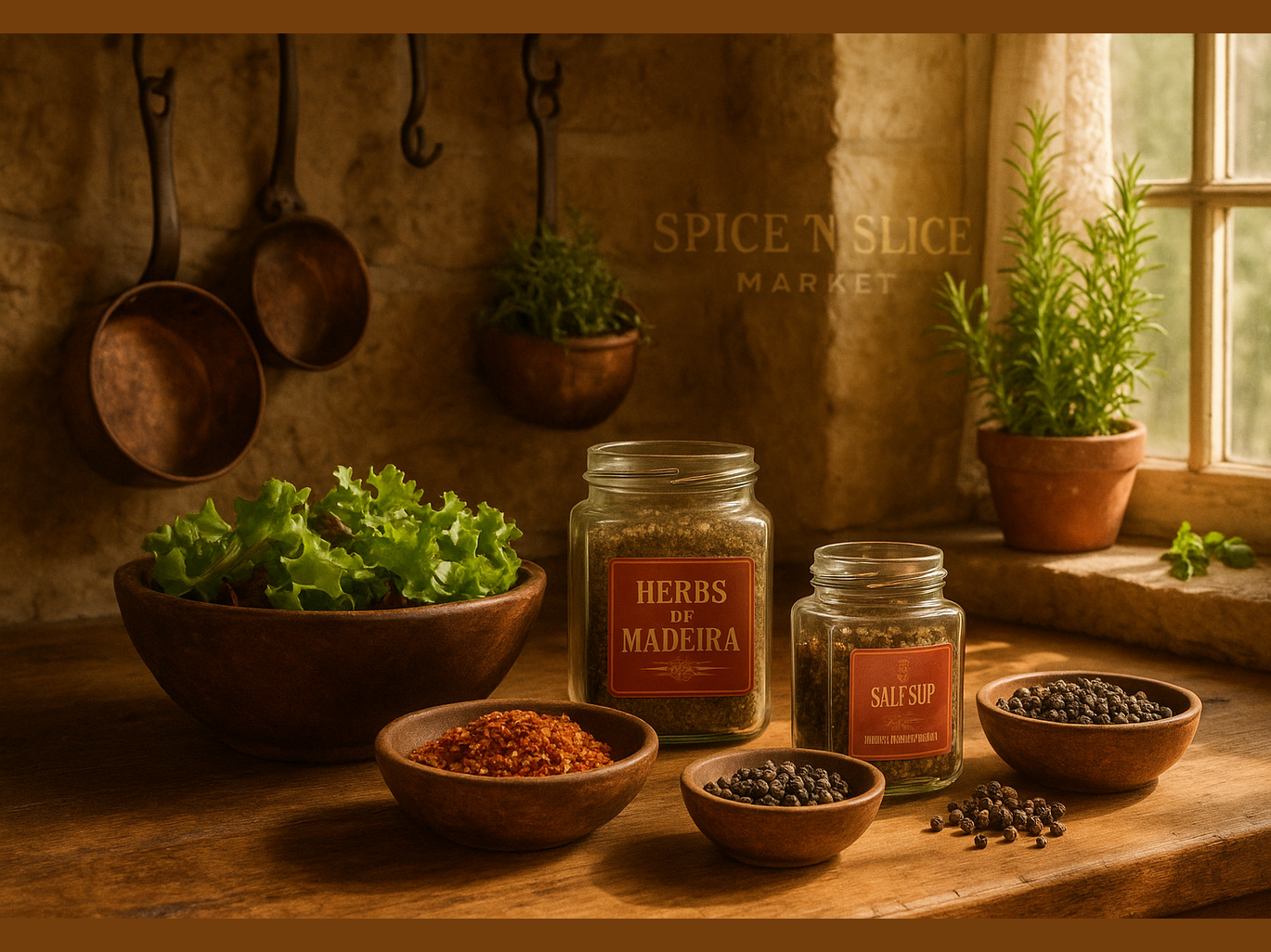 French farmhouse kitchen with premium spices