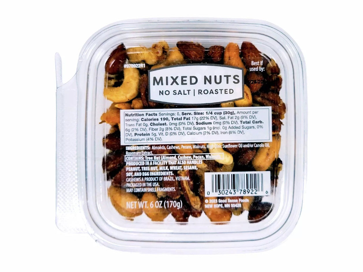 Good Sense Foods Roasted Unsalted Mixed Nuts, 6oz.