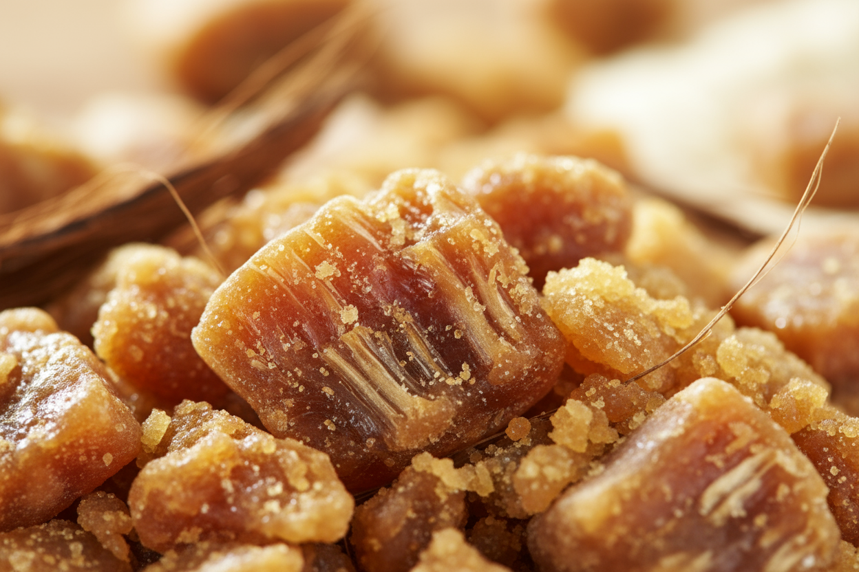 Close-up of palm sugar crystals