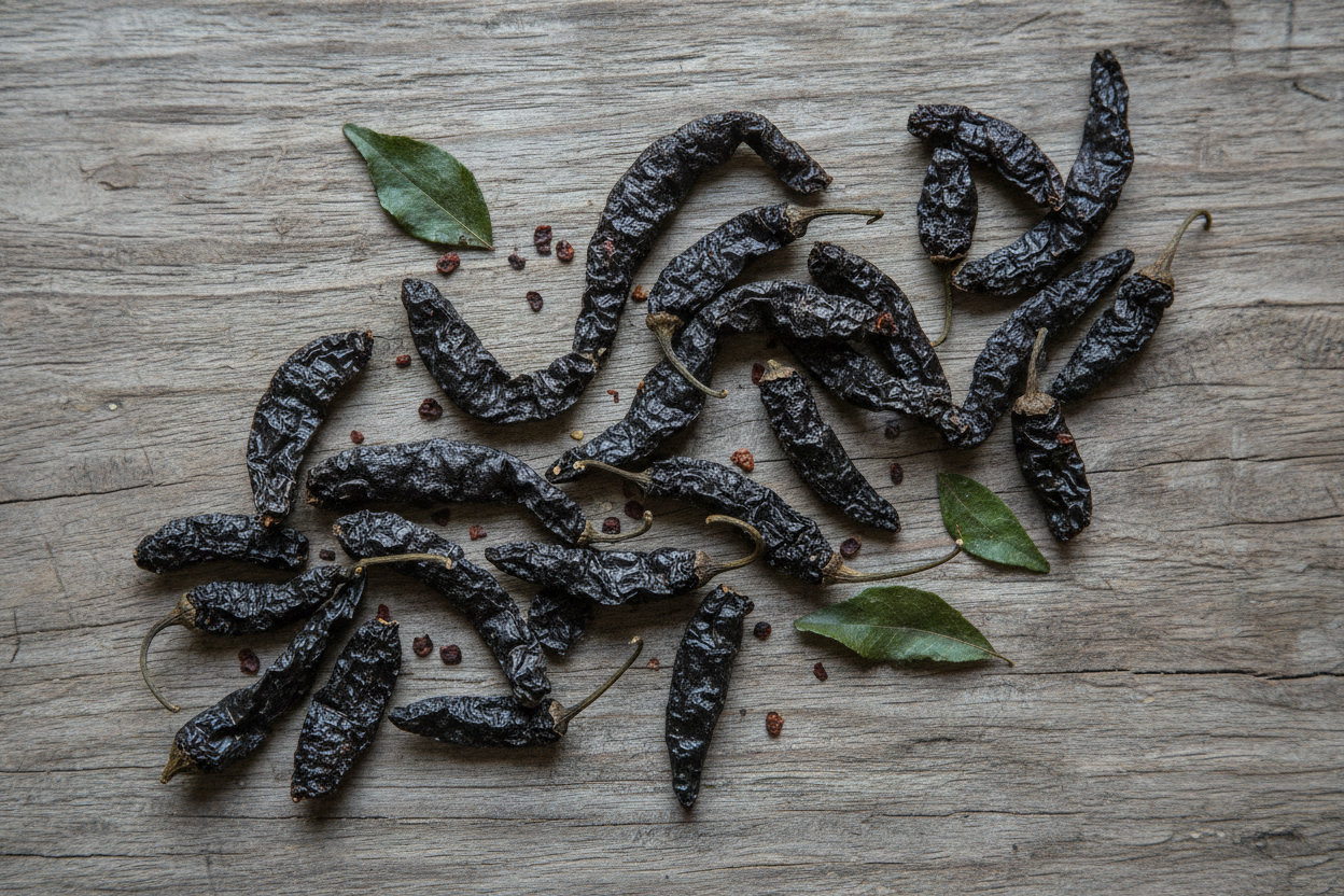 Overhead flat lay of smoked Banasura pepper