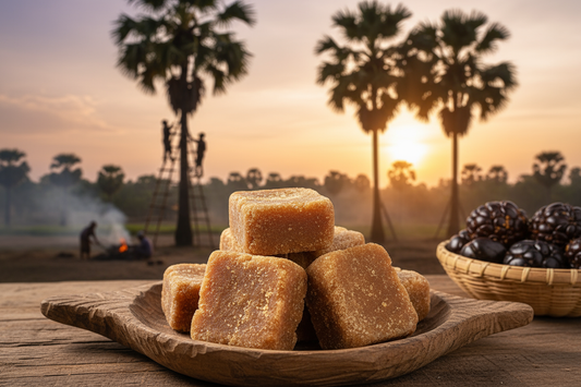 Palm sugar with Cambodian landscape