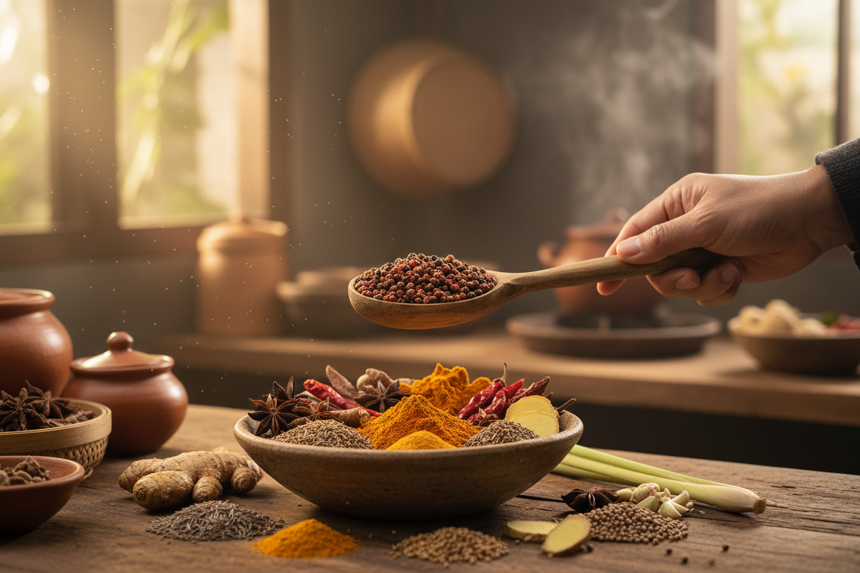 Hand with Andaliman pepper