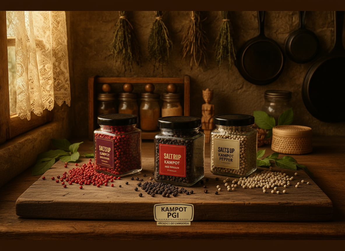 Premium Kampot Pepper Trio Wholesale — Complete 3kg Collection | PGI Black, Red & White