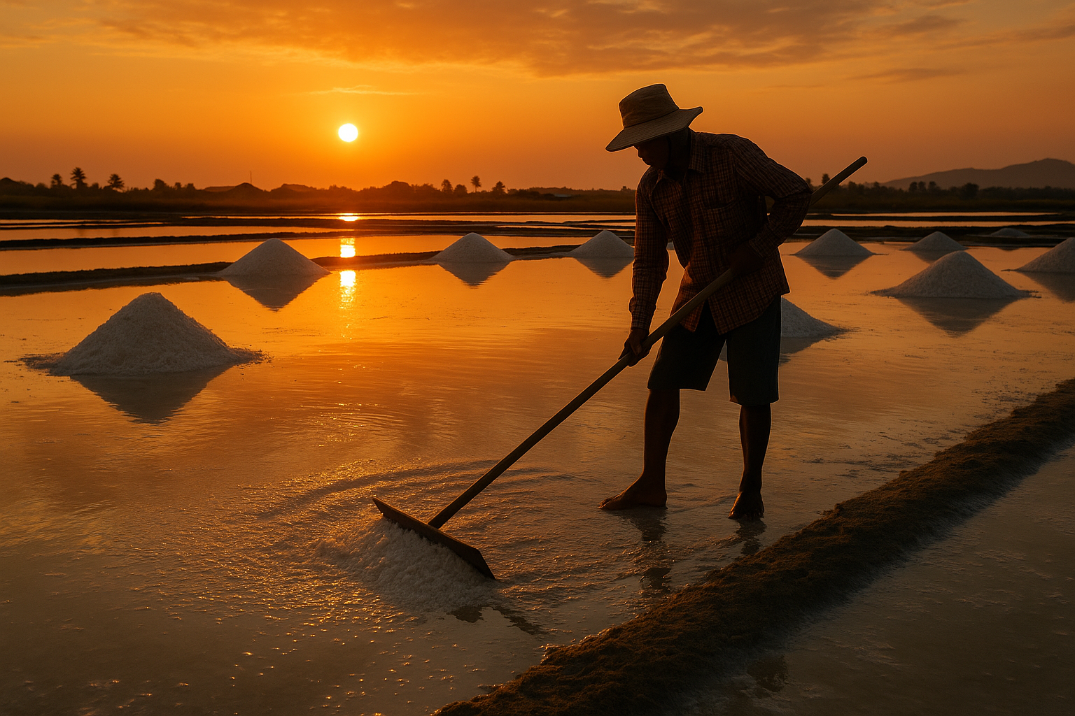 Traditional Salt Pond Harvesting in Cambodia