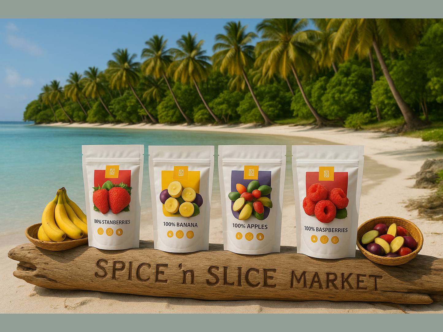 Beautiful Natural Tropical Beach Paradise with Original Product and Extremely Subtle Branding - No Wildlife