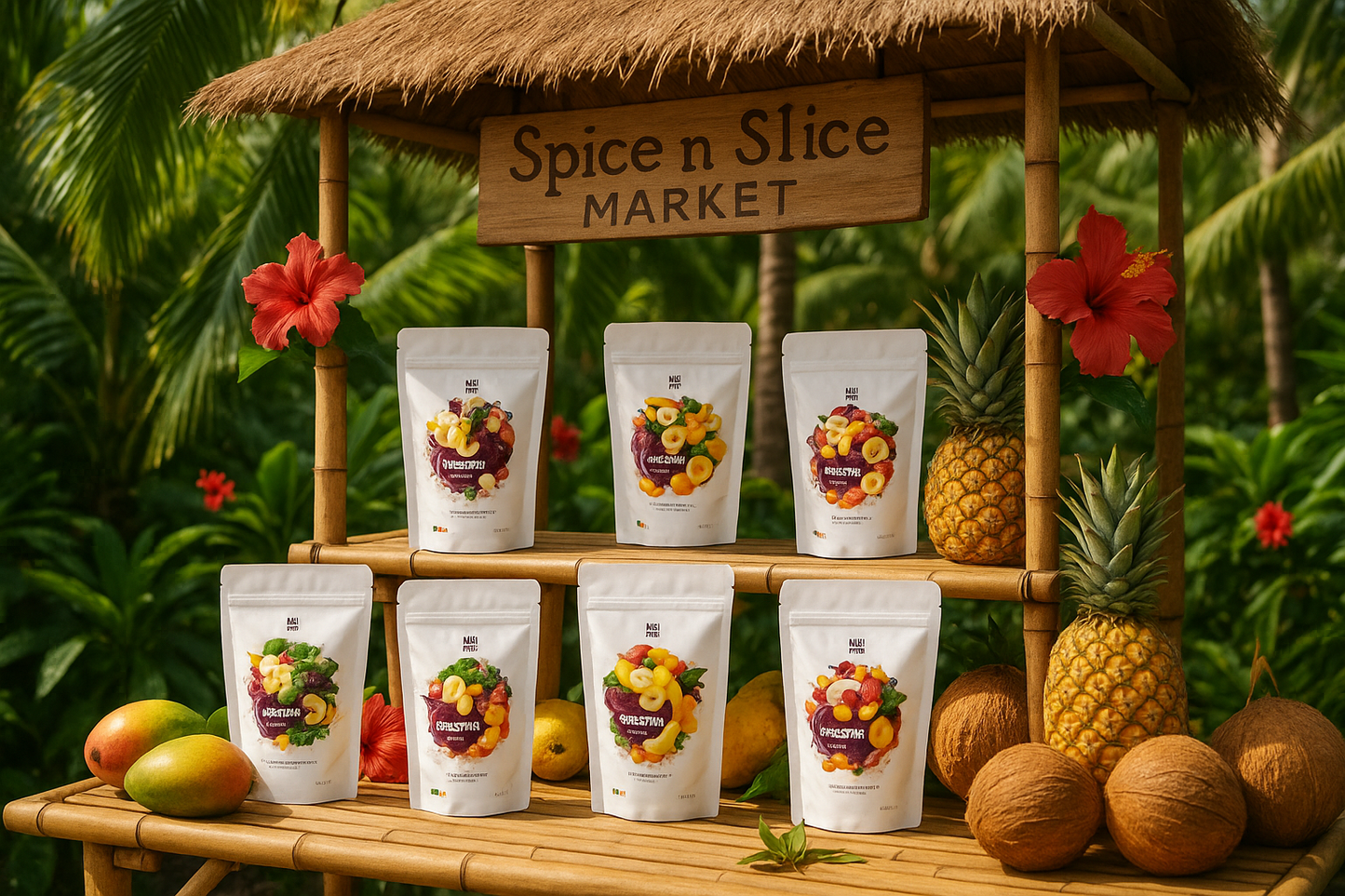 Tropical Market Under Palm Trees
