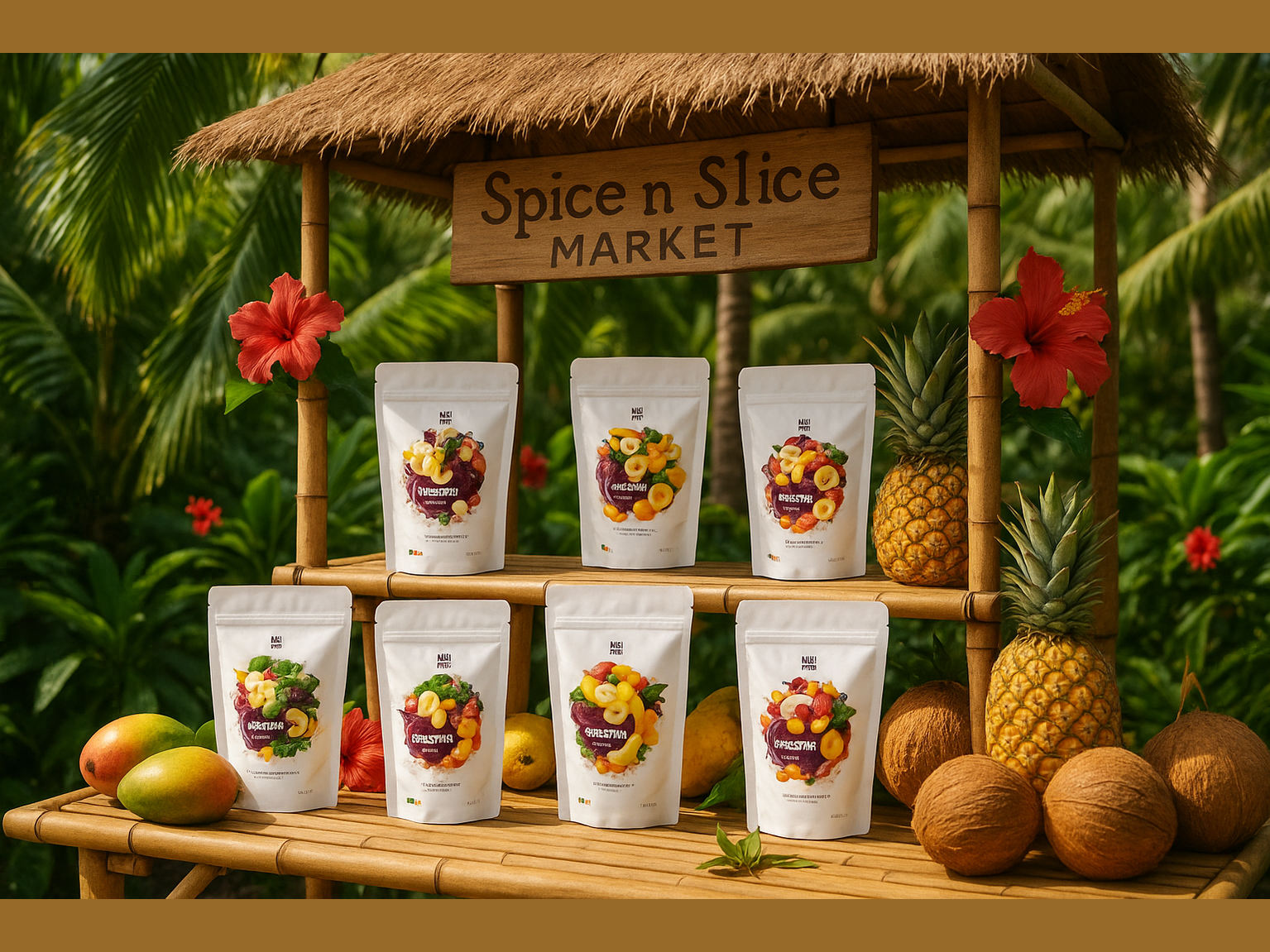 Tropical Market Under Palm Trees