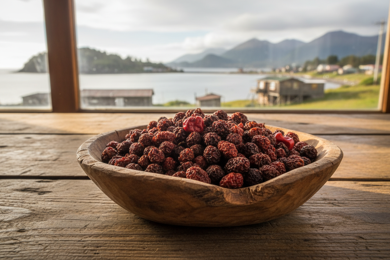 Chiloe pepper in rustic wooden bowl