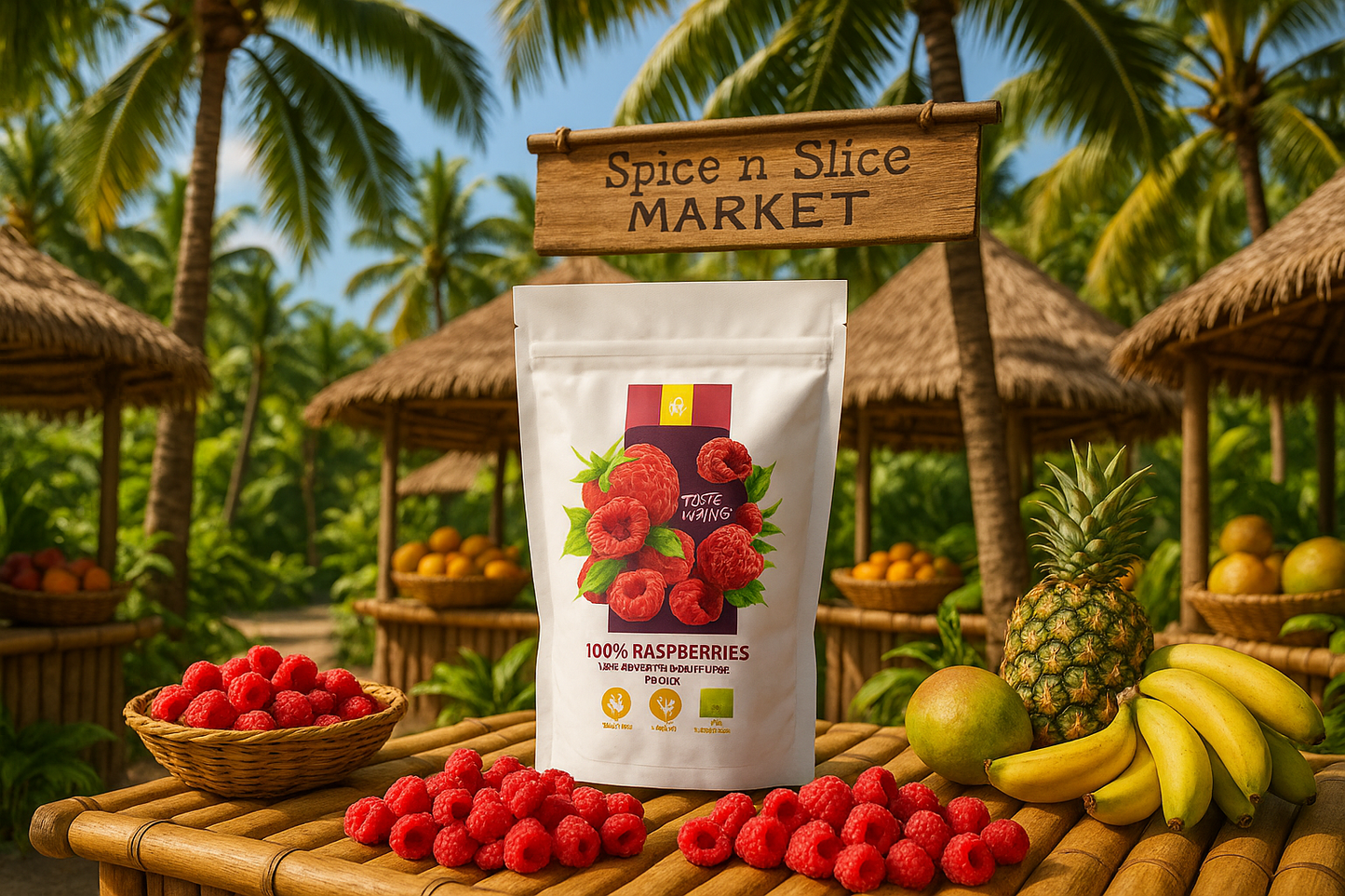 Tropical Market BIO Raspberries Display