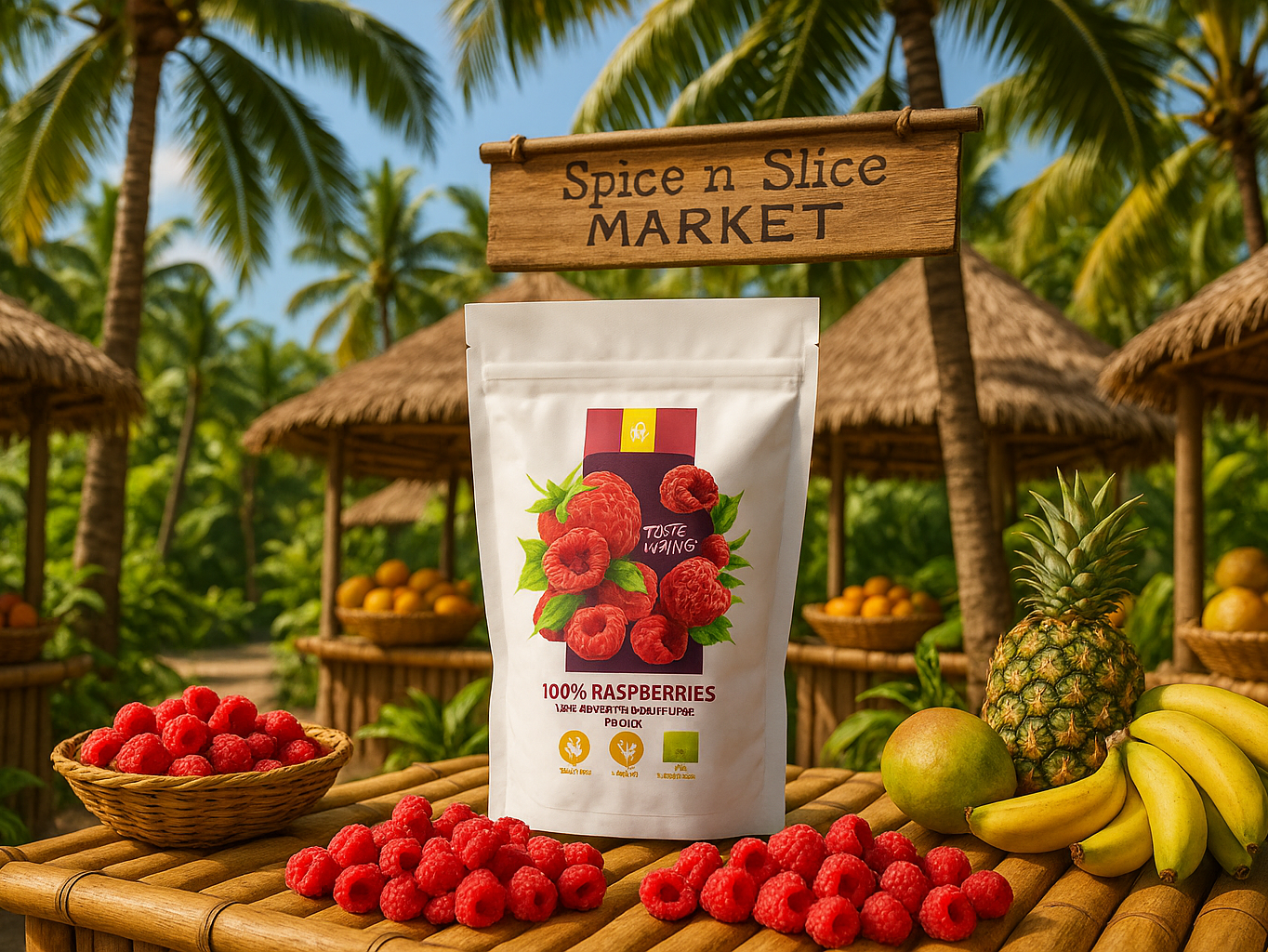 Tropical Market BIO Raspberries Display