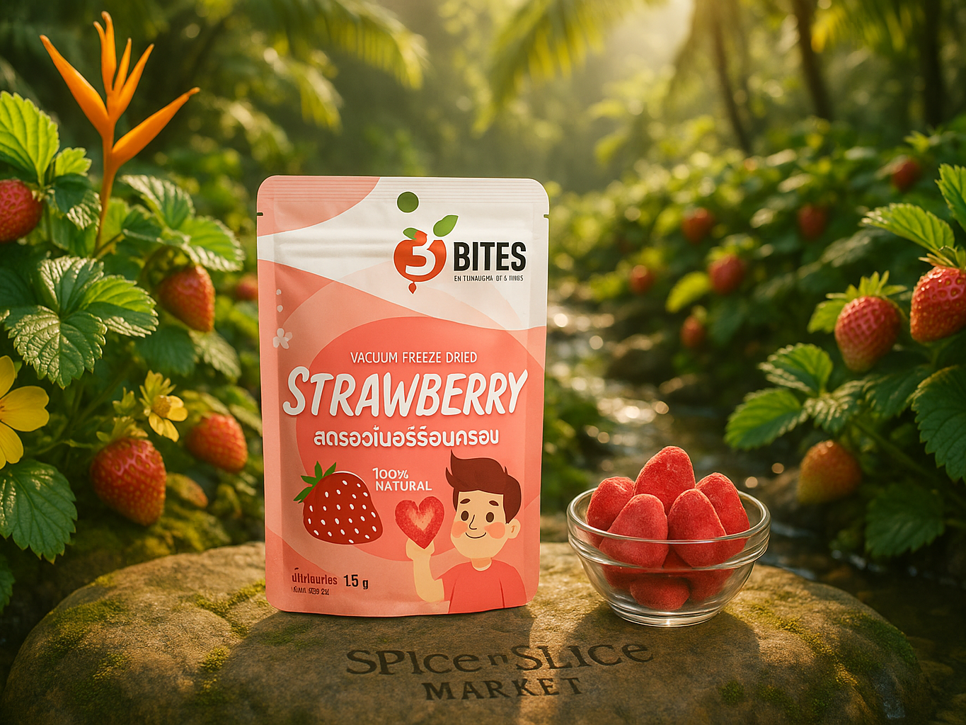 Beautiful Natural Tropical Strawberry Field with Original Product