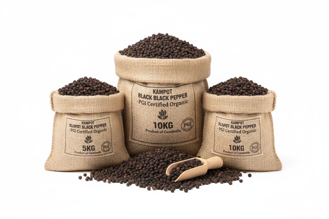Premium Kampot Black Pepper — Wholesale Bulk 1kg-10kg | PGI Certified Organic
