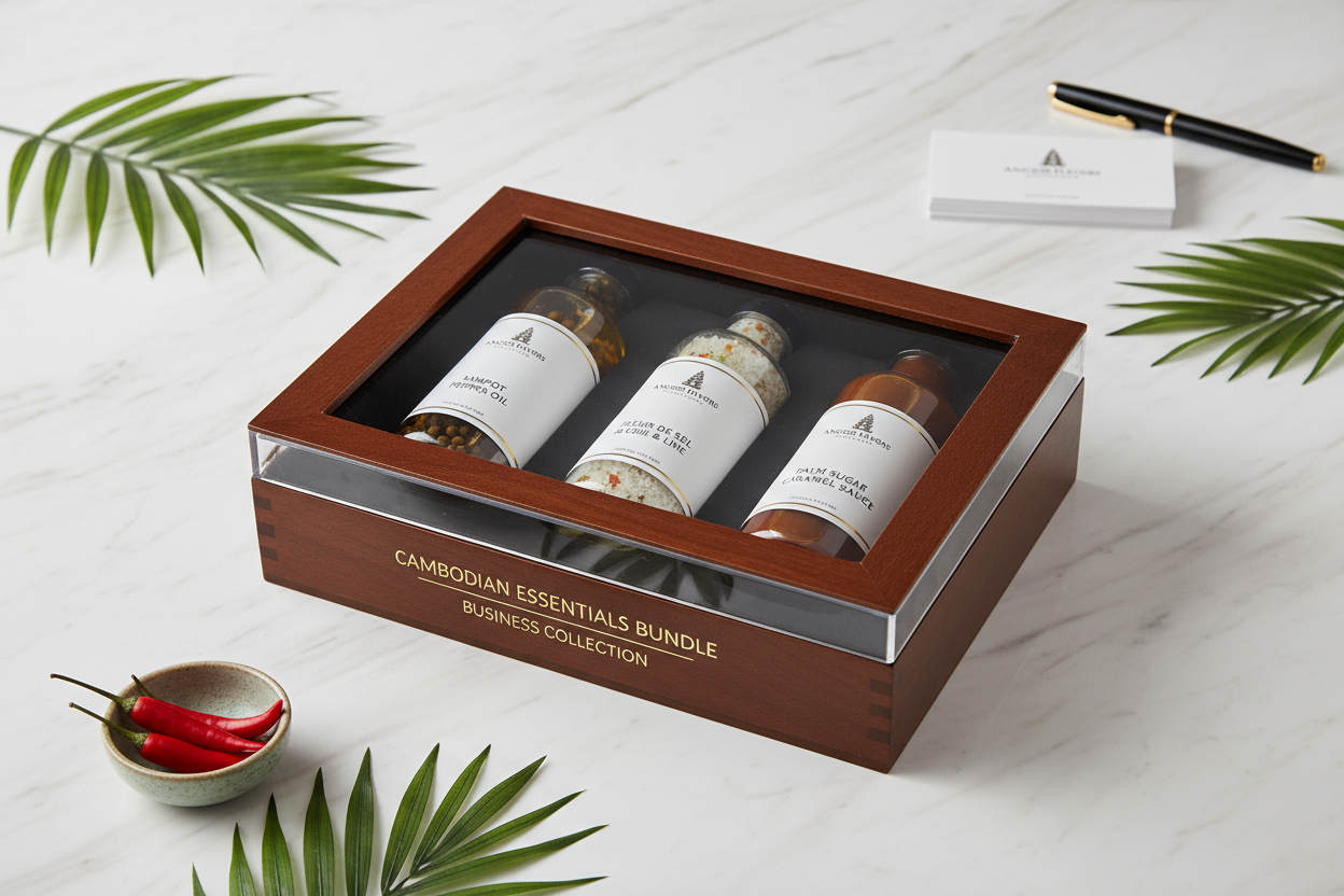 Cambodian Essentials Wholesale — Gourmet Starter Collection | Kampot Pepper, Palm Sugar & Sea Salt