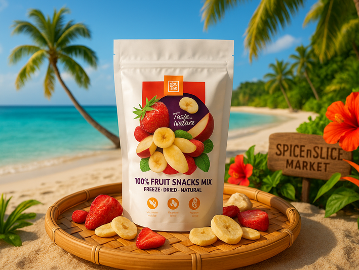 Tropical Beach Paradise with Fruit Mix and Branding