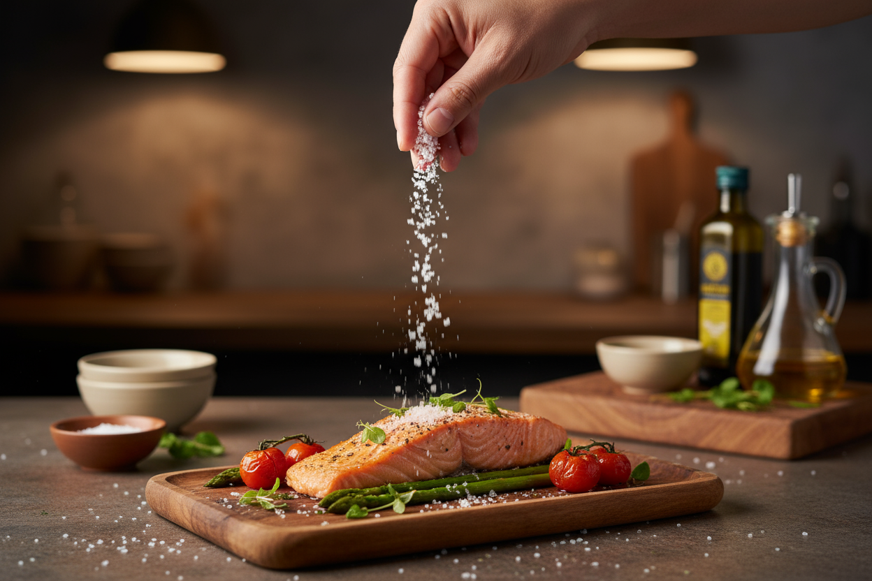 Salt being sprinkled on food