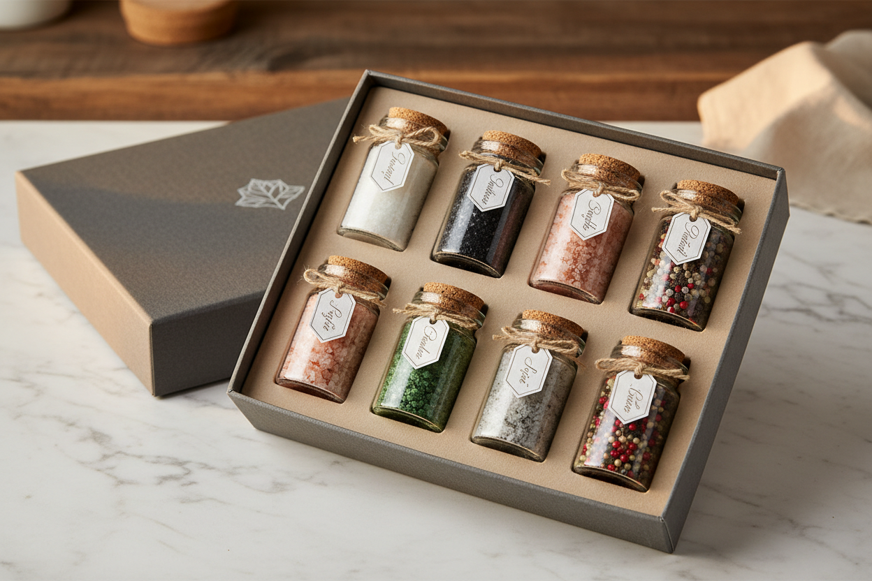 Starter Set Gourmet Salts gift box with 6 jars