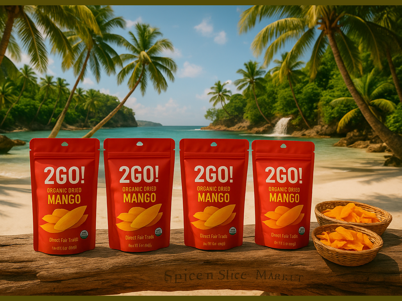 More Natural Tropical Beach Paradise with Original Product and Very Discreet Spice n Slice Market Branding