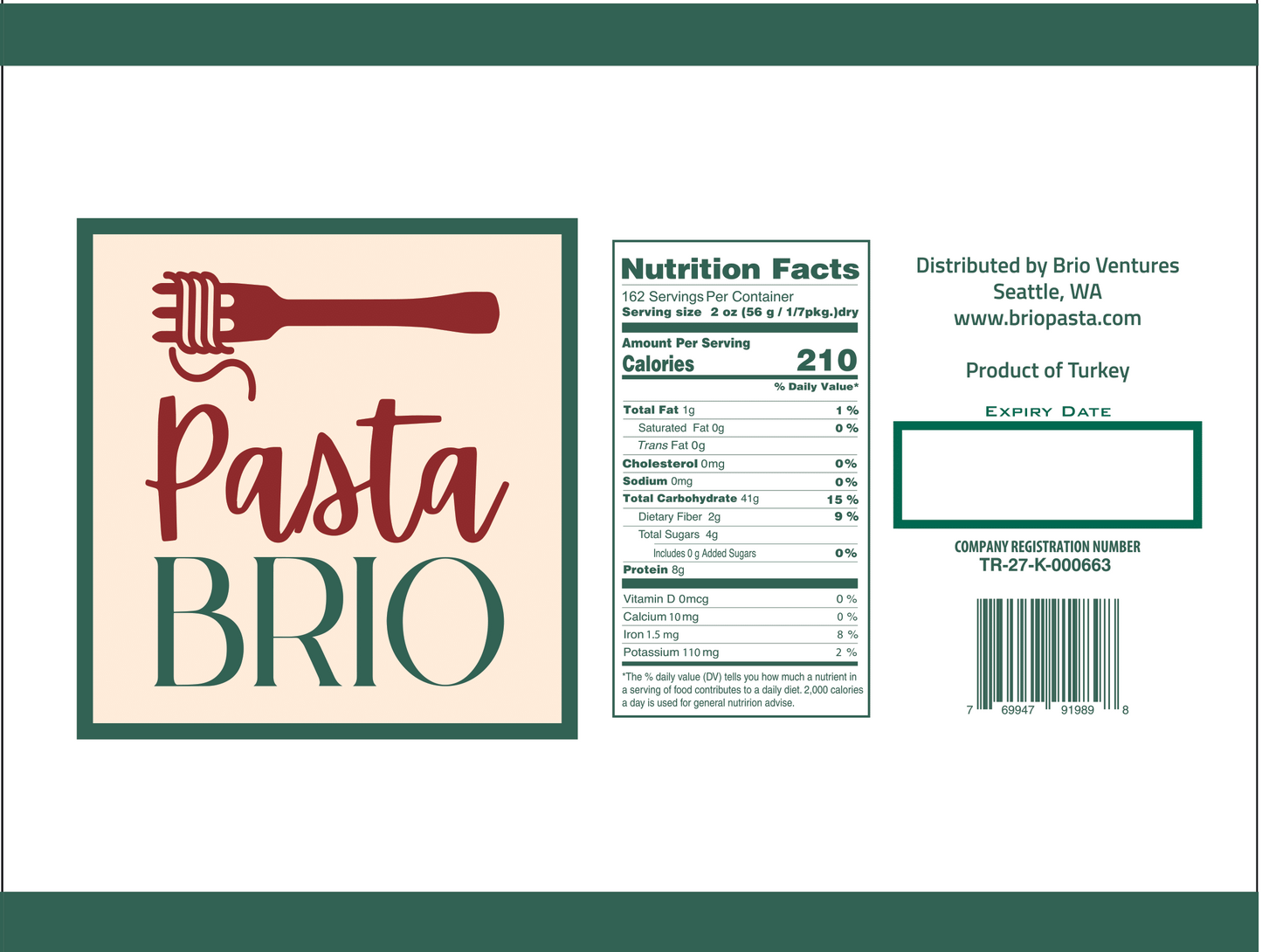 PastaBRIO Durum Wheat Pasta - PENNE - 20 lb