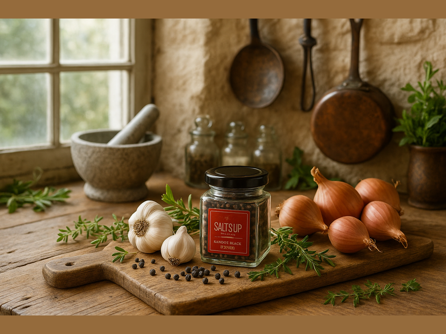 "Kampot Black Pepper premium whole peppercorns from Cambodia"