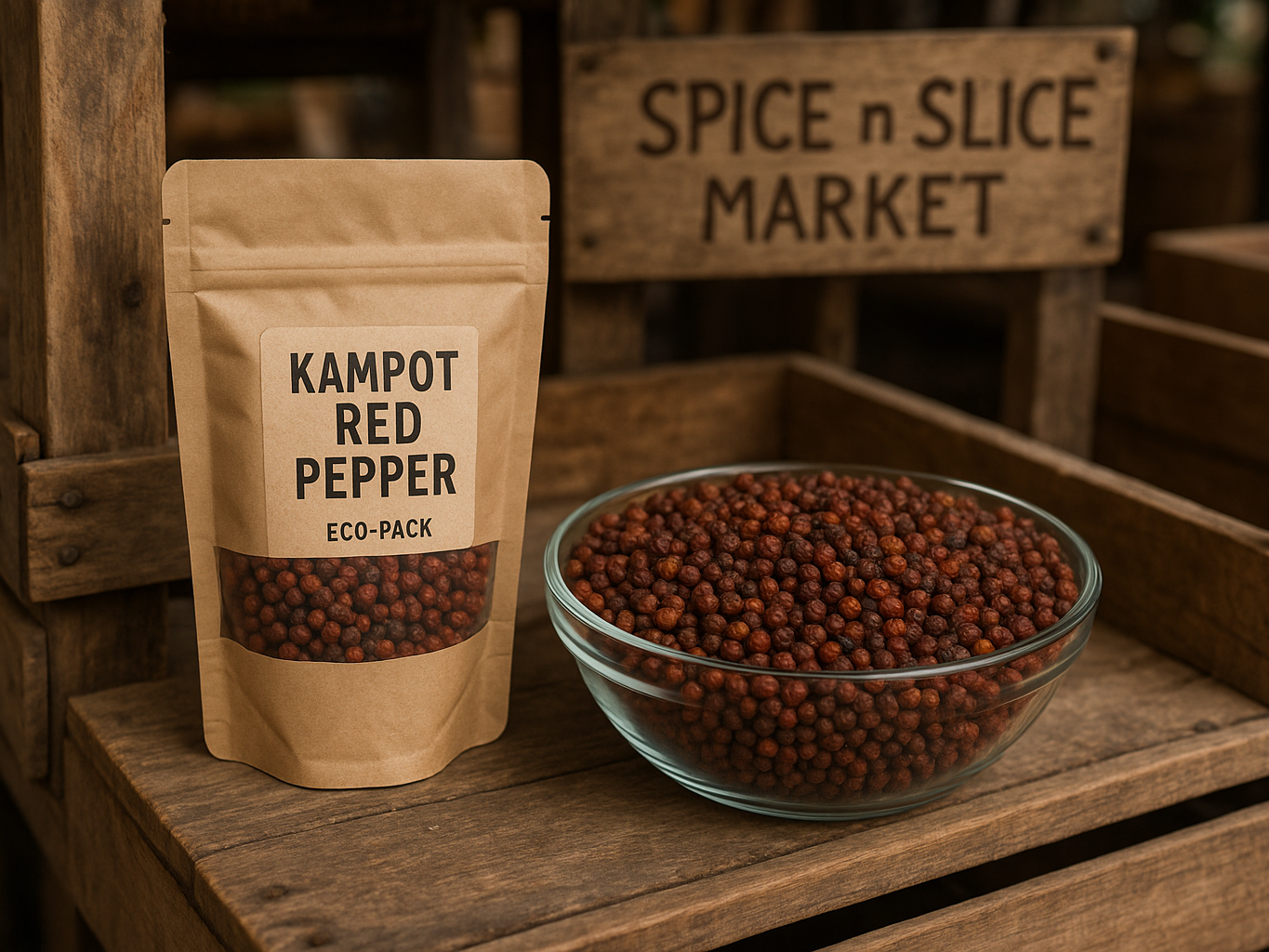 Kampot Red Pepper - Natural Market with Spice n Slice Branding