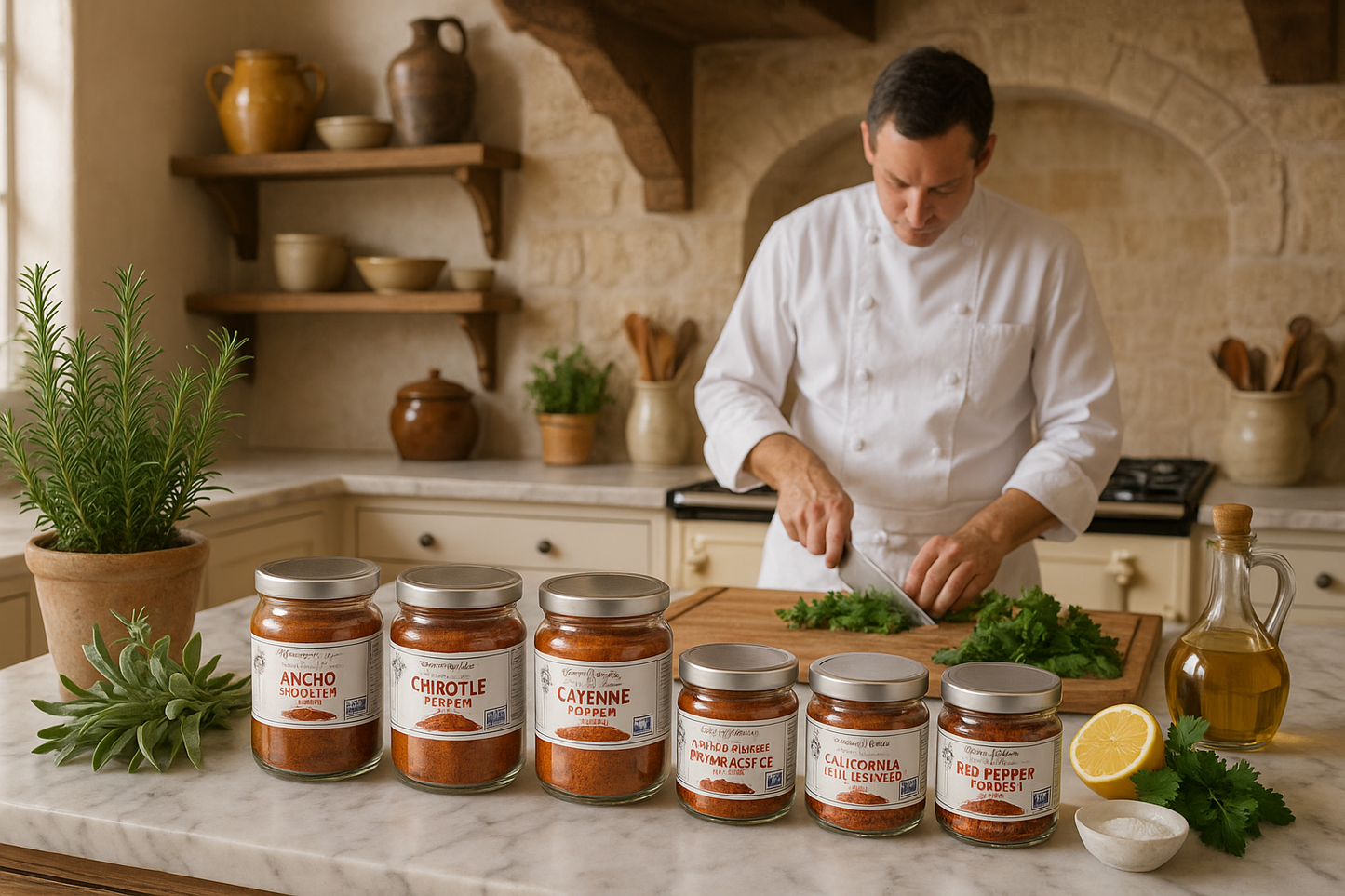 Kitchen with Chef and Spices
