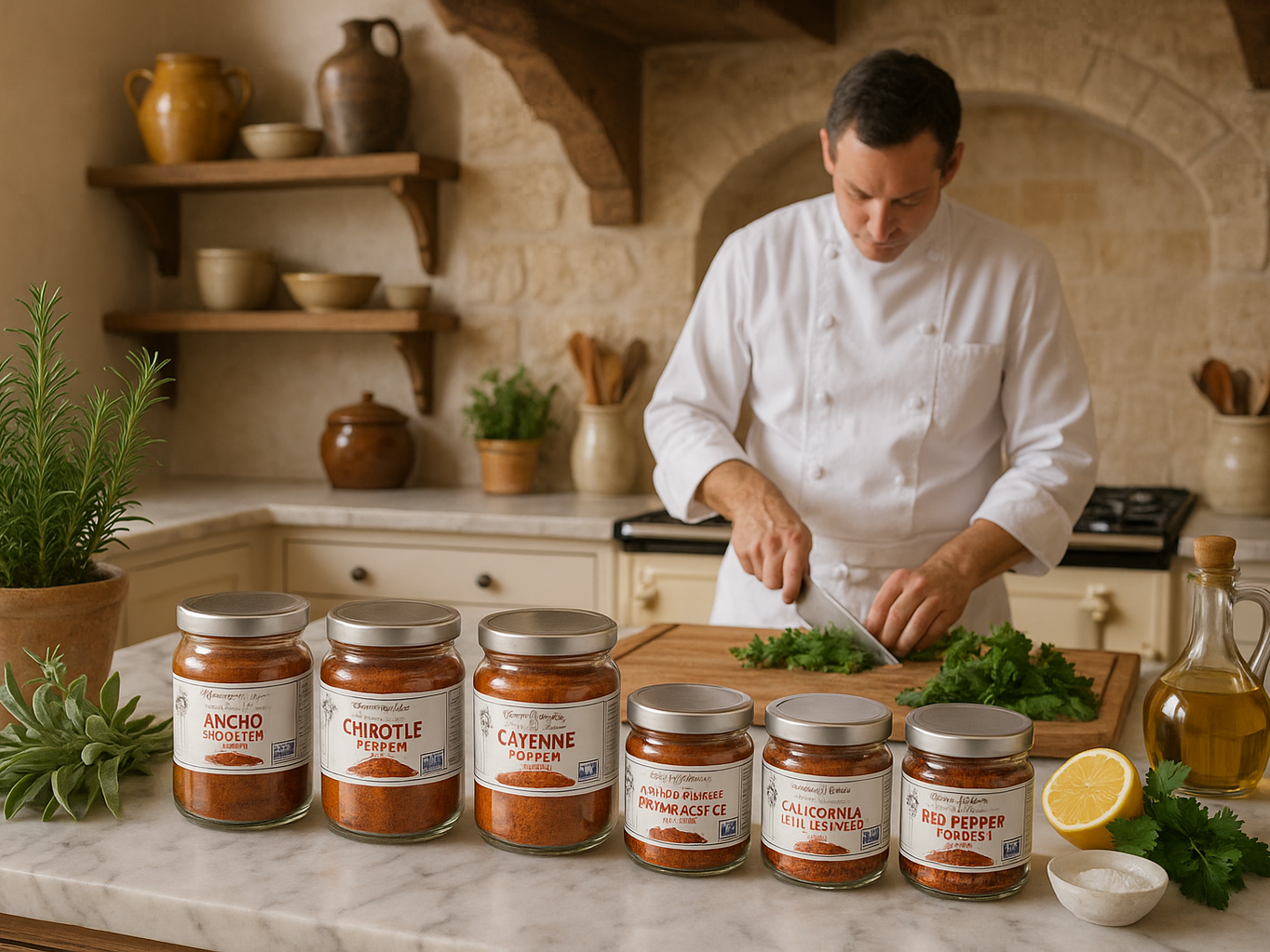 Kitchen with Chef and Spices