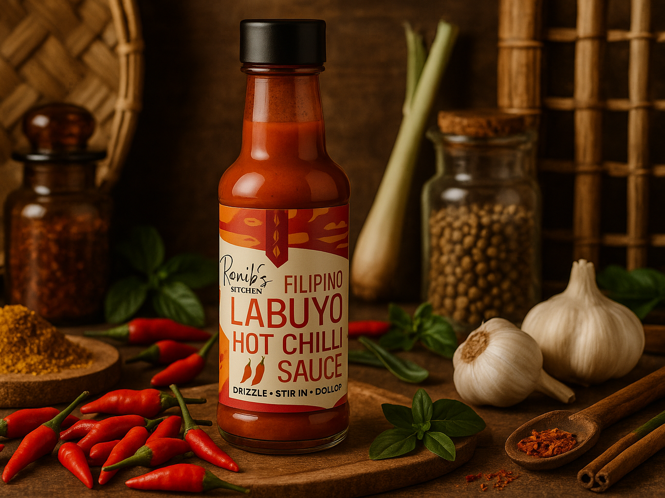 Labuyo Hot Chilli Sauce in market setting