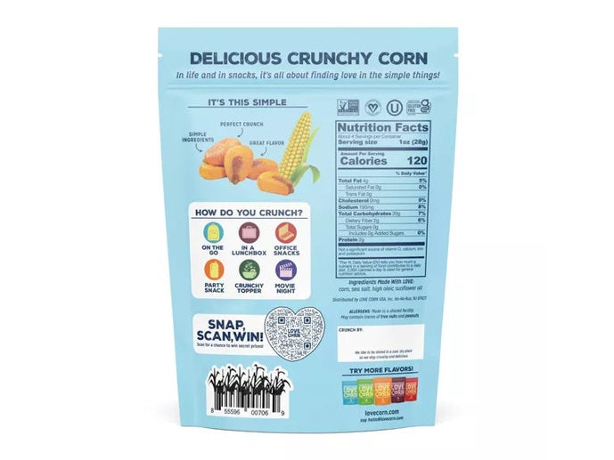 LOVE, CORN Sea Salt Crunchy Corn, 4oz.